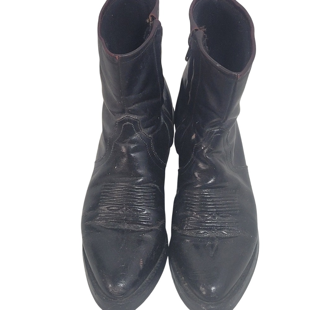 Tony Lama Black Leather Western Ankle Boots Pointed Toe Side Zip Mens